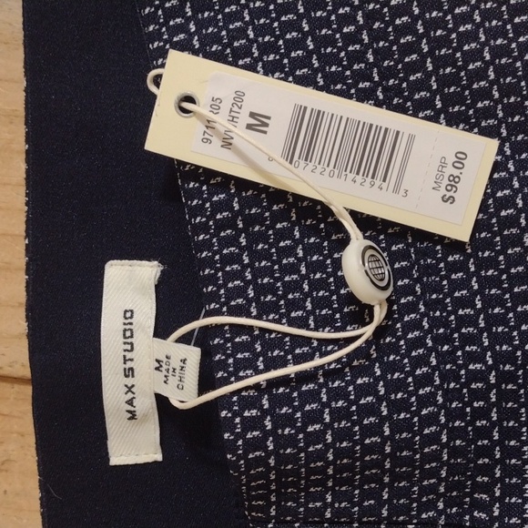 Max Studio Navy & White Print High Waist Pull On Pants Size M NWT - Picture 5 of 11